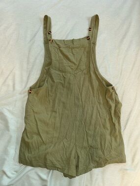 Olive Green Linen Romper Overalls with Button Straps Maternity Adjustable